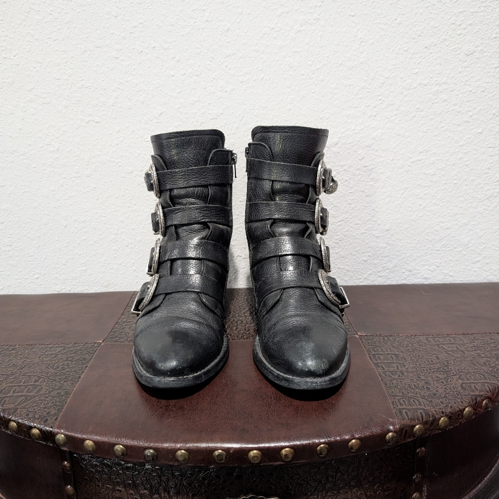 Freebird by Steven Black Leather Buckle Ankle Boots - Picture 5 of 15